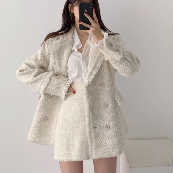 Tweed jacket thick luxury fashion white cream womens outerwear blazer - Picture 2 of 3